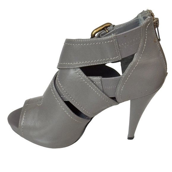 Aldo Shoes Gray Leather Buckle Peep Toe Platform High Heel Bootie Women Eu 38 US - Picture 7 of 15